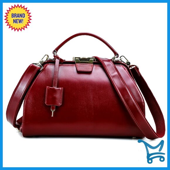 Full Grain Leather Doctor Bag Top Handle Satchel Large Capacity Work Purse